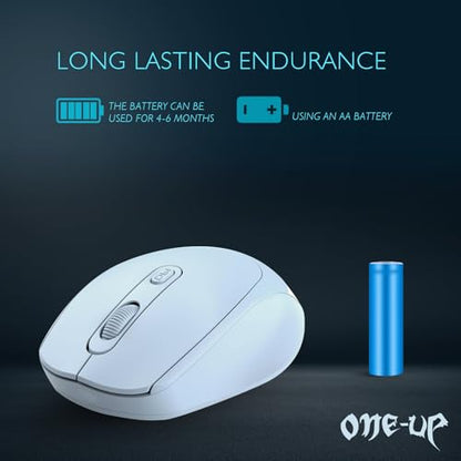 ONE-UP Wireless Mouse, 2.4G, Silent, USB Nano Receiver for Laptop, Chromebook, PC, Mac, Windows and School Work (Blue) - color: Blue