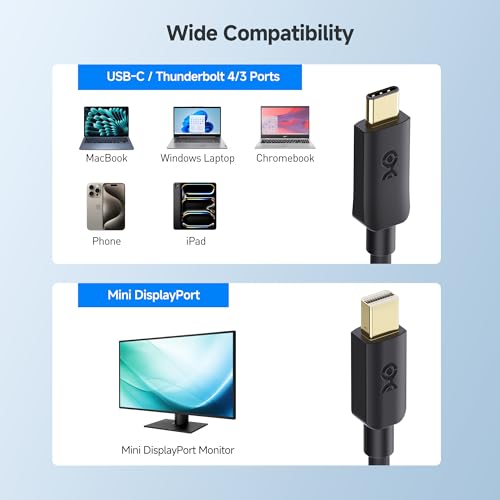 Cable Matters Unidirectional USB-C to Mini DisplayPort Cable – 6ft, up to 4K@60Hz – [USB-C Hosts to Mini DP Monitors Only] – [NOT for Thunderbolt/USBC Monitors, NOT for USBC or Thunderbolt 3 Storage]