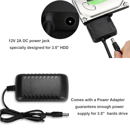 SATA to USB 3.0 Adapter for 3.5 2.5 SSD HDD Hard Drive Reader Data Transfer | External Hard Drive Converter for Data Transfer with 12V/2A Power Adapter Compatible with SATA I/II/III Drives