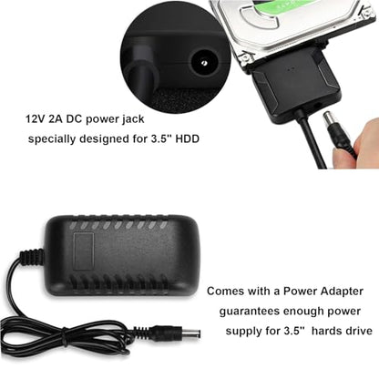 SATA to USB 3.0 Adapter for 3.5 2.5 SSD HDD Hard Drive Reader Data Transfer | External Hard Drive Converter for Data Transfer with 12V/2A Power Adapter Compatible with SATA I/II/III Drives
