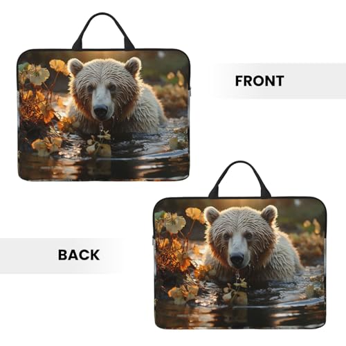 14 inch Laptop Sleeve with Handle Shockproof Laptop Bag Waterproof Computer Cover Bag Bear Crossing The River Briefcase