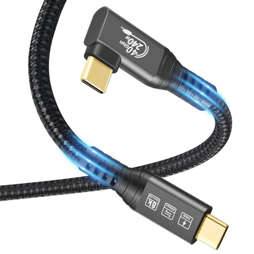 USB4 Cable, with Thunderbolt 4, 240W Charging, 40 Gbps Data Cable, 8K @ 60Hz HDR, USB C to USB C Cable, 90Degree for Hub, Dock MacBook, M2, M3, Mac SSD (90Degree USB4 40G 240W 0.5M) - size: 90Degree USB4 40G 240W 0.5M
