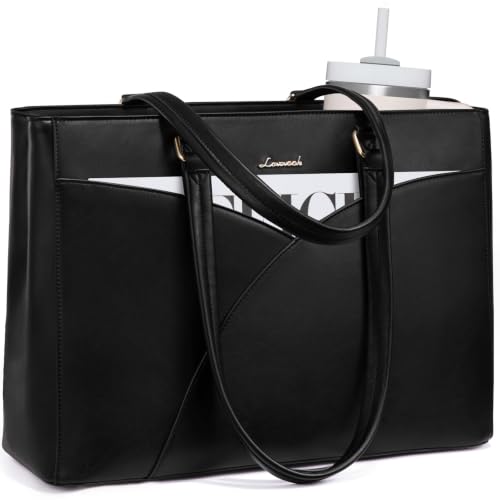 LOVEVOOK Laptop Bag for Women,15.6 Inch Work Teacher Bags Leather Tote Bag Briefcase Waterproof Computer Bag for Women，Black - color: Black, size: 15.6 Inch