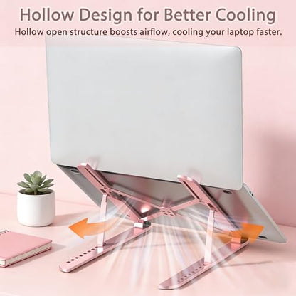 Ergonomic Foldable Computer Stand, 10-Level Height Adjustable Aluminum Laptop Stand, Compatible with 17.3 Inch Laptops, Tablets & Drawing Tablets, for MacBook, HP, Lenovo, Dell (Pink) - color: Pink