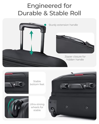 BAGSMART Rolling Laptop Bag, Briefcase with Wheels 17.3 Inch Laptop, Black | Fits 17.3 Inch Laptop, Overnight Rolling Bag with TSA Lock, Computer Bag for Travel/Men/Women, Black