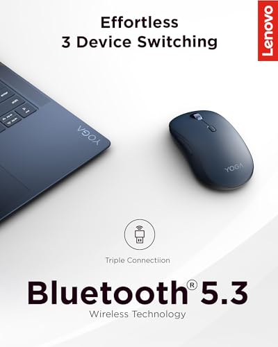 Lenovo Yoga Bluetooth Silent Mouse, 3 Level DPI Adjustment, 36 Month Battery Life, Bluetooth 5.3, 3 Device Paring, Whisper Quiet, Programmable Buttons, Smooth Finish, Cosmic Blue - color: Cosmic Blue