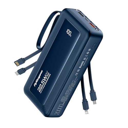 Portable Charger with Built-in Cables, 20000mAh Slim 22.5W Fast Charging Power Bank with LED Display, USB C Battery Pack 6 Outputs & 2 Inputs, Travel Essential Charger for iPhone, Samsung, Google etc - color: Dark Blue, size: 20000Mah