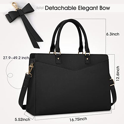 RAINSMORE Laptop Bag for Women 15.6 Inch PU Tote Bag Business Office Work Bag Waterproof Briefcase Computer Tote Lightweight Handbag Shoulder, Black - color: Black
