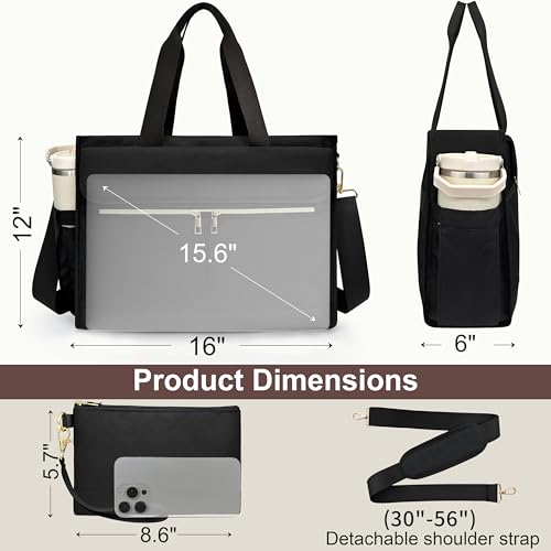 Laptop Bag for Women - 15.6 Inch Tote Work Bag with Compartments Nurse Teacher Bag Large Lightweight Office Handbag - color: Black