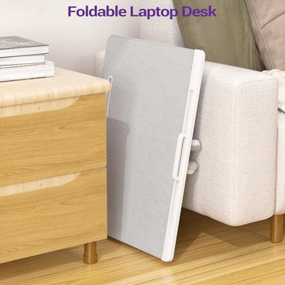 NEARPOW XXL Bed Table Tray, Adjustable Laptop Lap Desk for Couch, Black | Bed desk for laptop and writing features anti-slip leather, 5 heights, 4 angles, book stand, a drawer & removable stopper - color: Gray