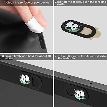 Webcam Laptop Camera Cover Slide, Cute Pattern Web Camera Cover, 0.02-Inch Ultra-Thin Fits for Laptop MacBook Pro iMac Air Computer Smartphones Tablets Protect Your Privacy Security (Panda-3Pack)