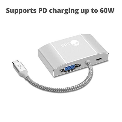 SIIG USB-C to HDMI, DVI and VGA Adapter with 60W PD, CB-TC0911-S1 | Connect a USB-C laptop to HDMI, DVI or VGA displays; 60W pass-through charging supports compact presentation setups.