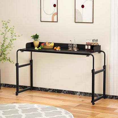 Adjustable Height Overbed Table, Rolling Overbed Bedside Desk with Raised Baffle and Spacious Desktop, Over BedTable with Wheels for Home Office Bedroom Hospital Use (Black Premium Version) - color: Black Premium Version
