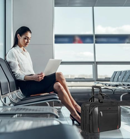 EMPSIGN 17.3 Inch Rolling Laptop Bag for Women/Men, Black | Waterproof Rolling Computer Bag, Carry-on Briefcase with Wheels, Personal Item Suitcase for Travel/Work/Business
