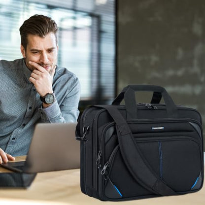 KROSER Laptop Bag 17.3 Inch Premium Laptop Briefcase, Expandable Water Repellent Laptop Shoulder Messenger Bag Durable Computer Case for Business/Travel/Men/Women (Black/Blue) - color: Black/Blue, size: 17.3 INCH