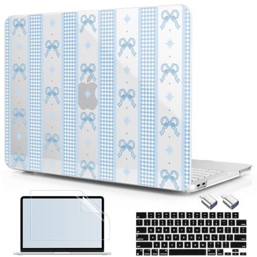Compatible with MacBook Neo 13 inch (2026 Release A3404) (A18 Pro) with Liquid Retina Display, Printed Slim Protective Case with Screen Protector & Keybaord Cover, Blue Bowknot - color: Blue bowknot