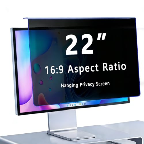Hanging Privacy Screen Filter for 22" 16:9 Widescreen Computer Monitor, Anti-Peep & Blue Light Blocking, ±30° Privacy Shield, Eye Protection for Office & Data Security (22" 16:09 (490×317mm)) - size: 22"16:09 (490×317mm)
