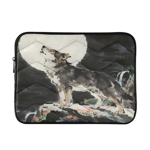 Wolf and Moon Oriental 13” Quilted Laptop Sleeve Case Soft Notebook Protector Bag Computer Carrying Case - color: wolf and moon oriental, size: Medium