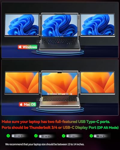 Intehill 4K Laptop Screen Extender, 13.4" Dual Screen Monitor for Laptop, 3840x2400 Anti-Glare Portable IGZO Display, 100% sRGB 500 Nits Brightness Foldable Plug-Play Portable Travel Monitor, LR13U | 3840x2400 Dual Screen Monitor for Laptop, 100% sRGB 500