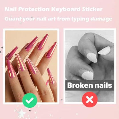 100 Pcs Glass Silicone Nail Art Typing Stickers, Clear Glass Long Nail Keyboard Cover, Reusable Adhesive Protective Nail Stickers for Laptop, PC, Desktop