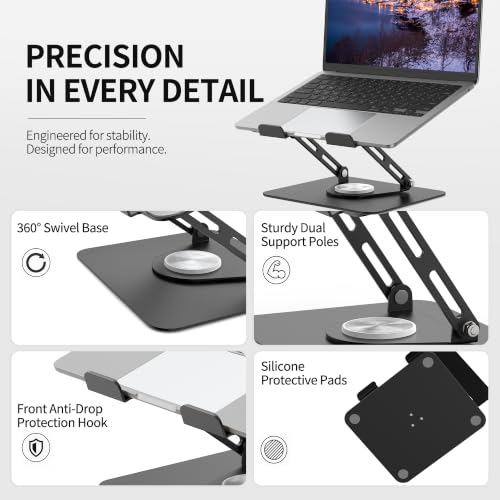ALASHI Laptop Stand for Desk with 360 Rotating Base, Multi-Angle Adjustable Laptop Stands, Foldable Laptop Riser Compatible with 10 to 17 Inches PC Computer, Black - color: F-Black