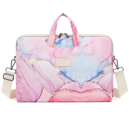 DACHEE Laptop Shoulder Bag for 15 Inch/15.6 Inch Macbook Pro - color: Pink Marble Shoulder