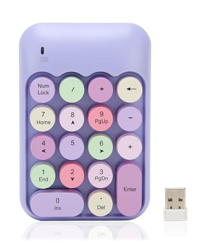 Estink 2.4Ghz Numeric Keypad, 18 Keys Mini Numeric Keypad, Vintage Color Keyboard and Round Keycaps, with USB Receiver for PC, Desktop and Laptop (Theme) - color: Purple Theme