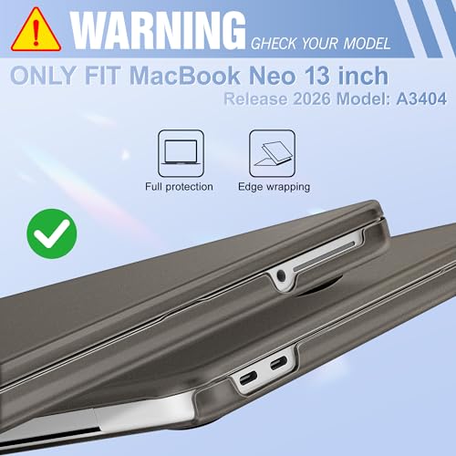 May Chen Compatible with MacBook Neo 13 inch Model A3404 2026 Release, Slim & Lightweigh Frosted Finish Protective Case with Keyboard Cover&Screen Protector, Frosted Black - color: Frosted Black