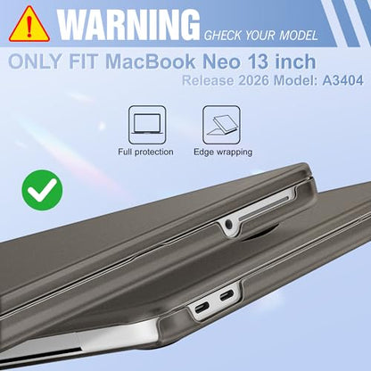 May Chen Compatible with MacBook Neo 13 inch Model A3404 2026 Release, Slim & Lightweigh Frosted Finish Protective Case with Keyboard Cover&Screen Protector, Frosted Black - color: Frosted Black