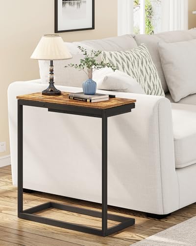 TUTOTAK Large C Shaped End Table, Side Table, Couch Computer Table C Table | Tilting Laptop Stand with Storage, Computer Couch table for Living Room, Bedroom, Brown TB01BB089 - color: Brown, style: Modern