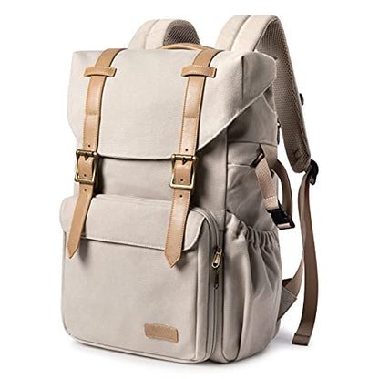 BAGSMART Camera Backpack, DSLR Camera Bag, Waterproof Camera Bag Backpack for Photographers, Fit up to 15" Laptop with Rain Cover and Tripod Holder, Ivory White - color: F-ivory White[double Buckle]