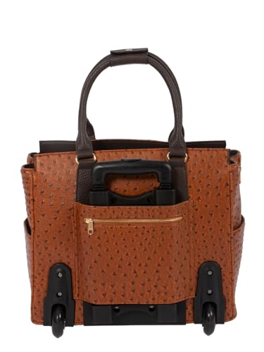 JKM & Company Rolling Laptop Bag for Women | Designer Wheeled Briefcase | Fits 13-17" Laptops | Office Travel Computer Case - color: Brown