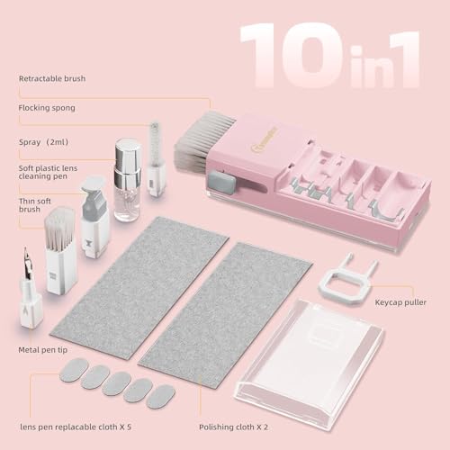 Keyboard Cleaning Kit, All-in-One Laptop & Computer Screen Cleaner, Pink | Multi-function Electronic Cleaner, Soft Bristle Brush, Computer Screen-safe Spray, Compact, for MacBook, iPad, iPhone, earbud - color: Light Pink