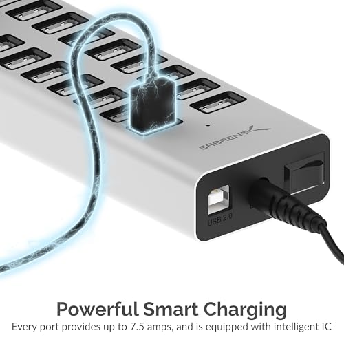 SABRENT 90W 20 Port USB 2.0 Fast Charger, 12V Power Supply Included (AX-P20C) - size: 20-PORT