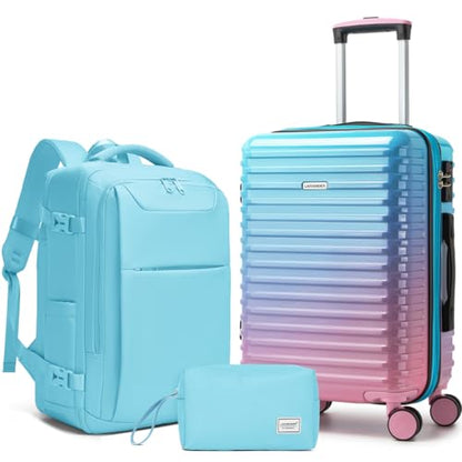 LARVENDER Carry on Luggage 22x14x9 Airline Approved, Expandable 20 Inch Hardside Large Suitcase with Wheels TSA Lock, Lightweigh PC+ABS Travel Carry-on Suitcases for Women and Men, Cotton Candy - color: Cotton Candy (XL-BP), size: 3 Piece Set (Backpack/20