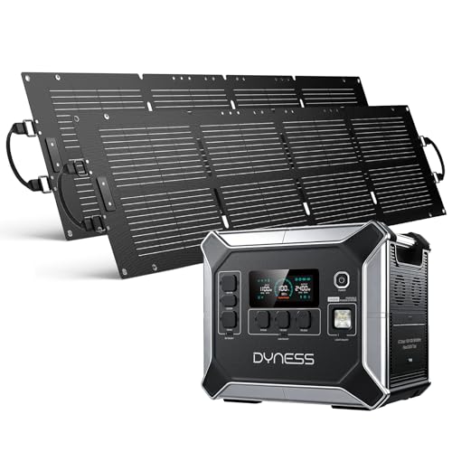 DYNESS 2048Wh Solar Generator with 2x100W Foldable Solar Panel, LiFePO4 Battery Backup 2400W AC (4800W Surge) Portable Power Station, Fast Charging for Home Backup, Camping, RV & Power Outage - size: 2048Wh 2400W + 2*100W Solar Panel