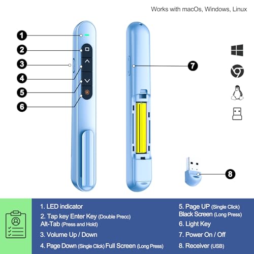 QUI Presenter Clicker Bundle | BK600 Slim-Shaped USB A Blue & Remote-Shaped USB A Silver
