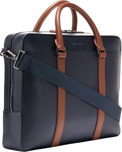 Cole Haan Men's Triboro Leather Briefcase - color: Navy Blazernew British Tan