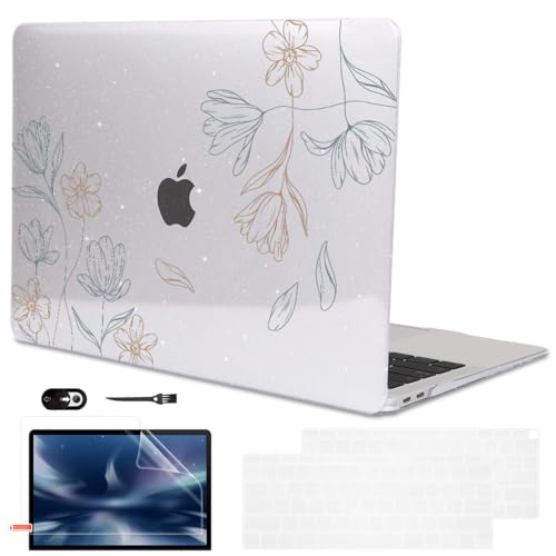 Compatible with MacBook Air 13 Inch M1 Case 2021 2020 2019 2018 Release A2337 A2179 A1932 Touch ID, Shiny Crystal Pattern Plastic Hard Shell Case for MacBook 13 inch Air M1, Line Flower - color: Line Flower