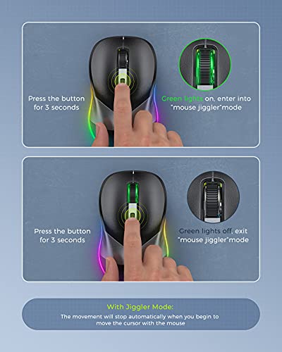 PEIOUS Wireless Mouse, Jiggler Mouse for Laptop - LED Mouse Rechargeable Computer Mice Mouse Mover Undetectable Random Movement with On/Off Button Keeps Computer Awake - Black&Grey | 2-in-1 rechargeable LED mouse with jiggler mode, random movement, On/Off