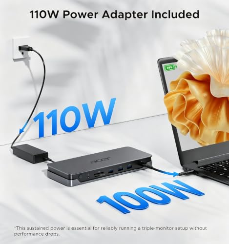 Acer 13-in-1 Laptop Docking Station, USB-C 3 Display Docking (2 HDMI+1 DP) | 100W Laptop Charging, 5Gbps USB-A/C, 1Gbps LAN, Requires Full-Featured USB-C Port, Windows Compatible,macOS Supports Only SST