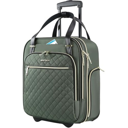EMPSIGN Underseat Carry On Wheeled - 16" Carry on Bag with Wheels Multi-functional Lightweight Rolling Bag Overnight Weekender Small Suitcase for Women Men Travel Business, Army Green-Gold Zipper - color: Army Green-Gold Zipper