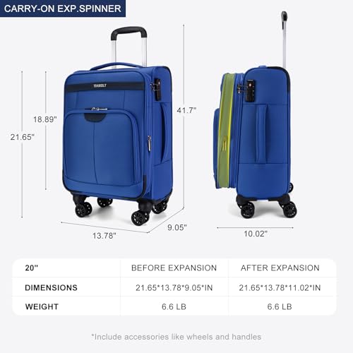 Carry On Luggage 22x14x9 Airline Approved with Wheels Softside Expandable Luggage Suitcase with TSA Lock-Blue - color: Blue, size: Carry-on 20 inch