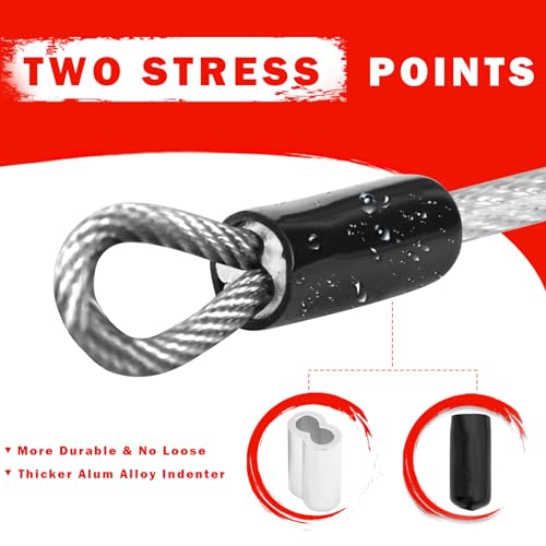 1/8" Stainless Steel Security Cable Luggage Lock, Double Loop, 2Pack | Rustproof, flexible wire rope, 4/6/10/15FT, anti-theft, weatherproof, durable, for luggage bike gate - color: Black, size: 4ft (2Pack)