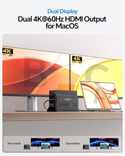MacBook Docking Station Dual Monitor 4K@60Hz for MacBook Pro/Air M5/M4 | PULWTOP Vertical Laptop Dock Stand with M.2 NVMe SSD Enclosure, 2 HDMI, 10Gbps USB A/C, Ethernet, PD for Home & Office, Black