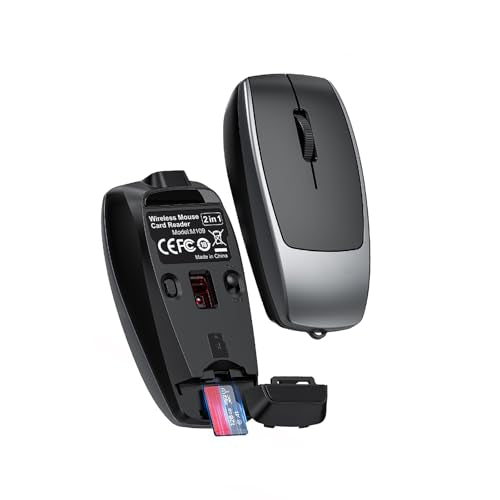 Mini Bluetooth Mouse Rechargeable with TF Card Reader (Max 2TB),Great idea for Kids,Travel and Gift-Gray - color: Gray