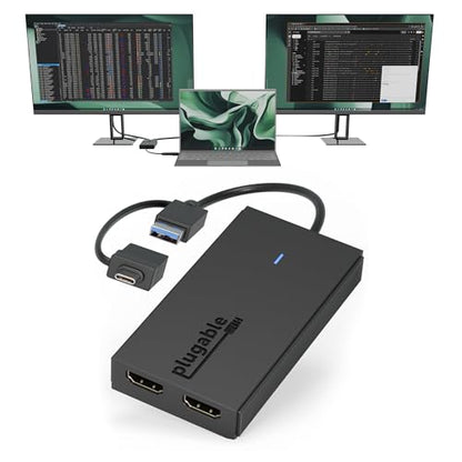 Plugable Dual HDMI Monitor Adapter for M1-M5 & Neo macOS, Windows, ChromeOS - USB-C, Thunderbolt, USB 3.0 Compatible, Supports 2 Displays at 1080p 60Hz, SMI Driver Required