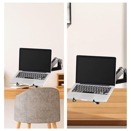 Laptop Stand Arm Mount Tray – Adjustable Ergonomic Desk Accessory, VESA-Compatible with Display Arms, Fits Laptops Up to 12lbs, Anti-Slip, Black
