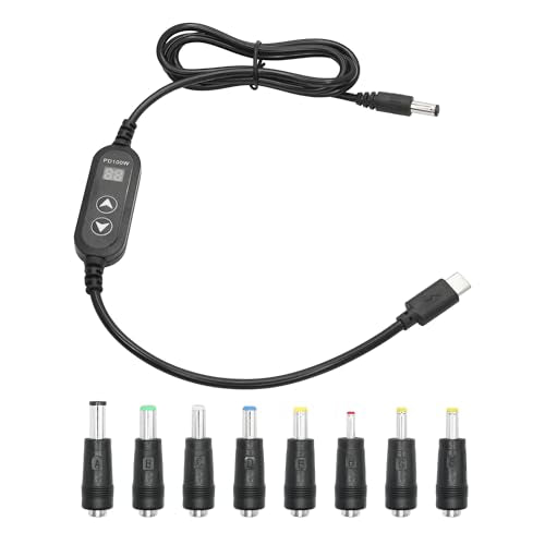 PD 100W Power Cord 3FT, USB C to DC 5.5mm x 2.5mm Adapter Cable with 8 DC | USB Type C Male to DC 5525 Male Adapter Charging Cable 5V/9V/12V/15V/20V Multi Voltage Adjustable, with 8 DC Plugs