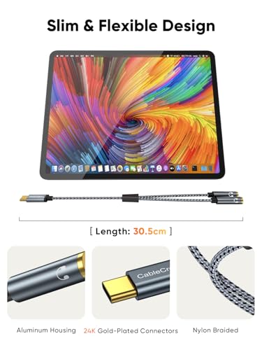 CableCreation USB C to Dual 3.5mm Female Headphone Splitter(1FT), Type C to Dual 3.5mm Female Audio Splitter Headphone Adapter Compatible with iPhone 17/16/15 Pro Max, Galaxy S24 S23, Pixel4/3